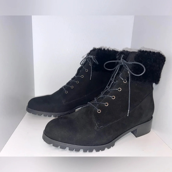 GRIGIARANCIO, US10, suede leather faux fur ankle lace up 1” block heel bootie - Picture 3 of 9